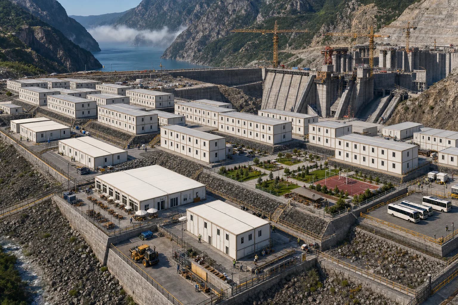 Camp Karmod de 2 000 personnes pour la construction d'un barrage hydroélectrique
