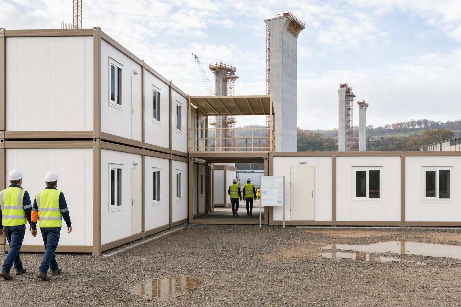 Entrée de la base vie en conteneurs Karmod du chantier ferroviaire de Bordeaux