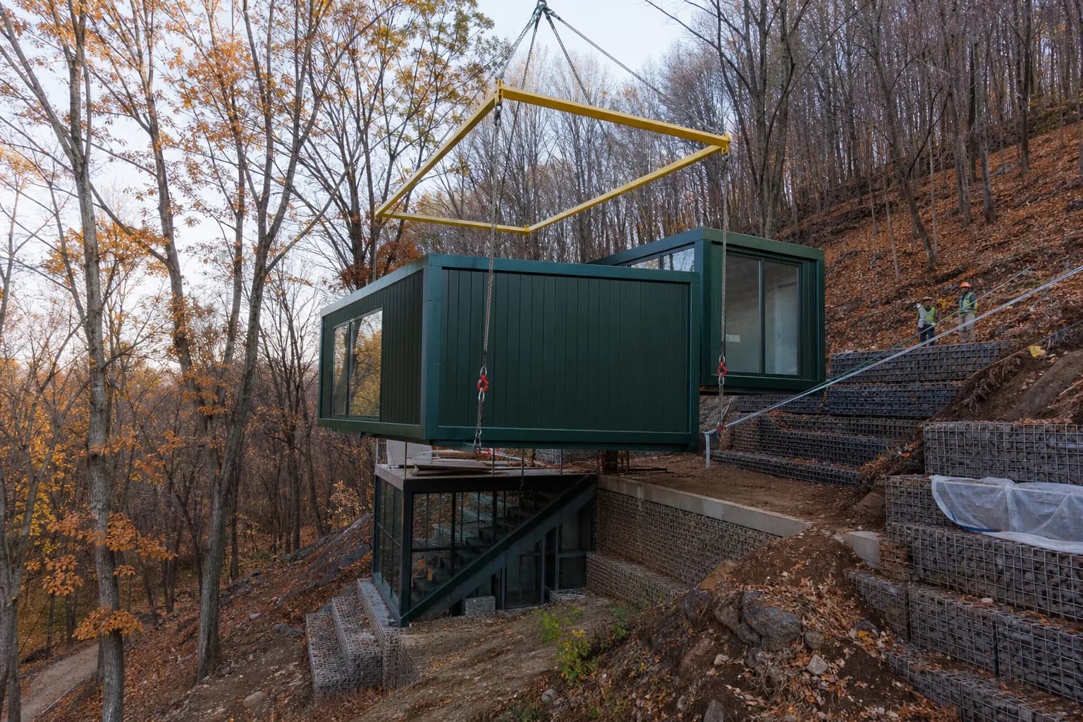 Installation des conteneurs d'une maison container Karmod