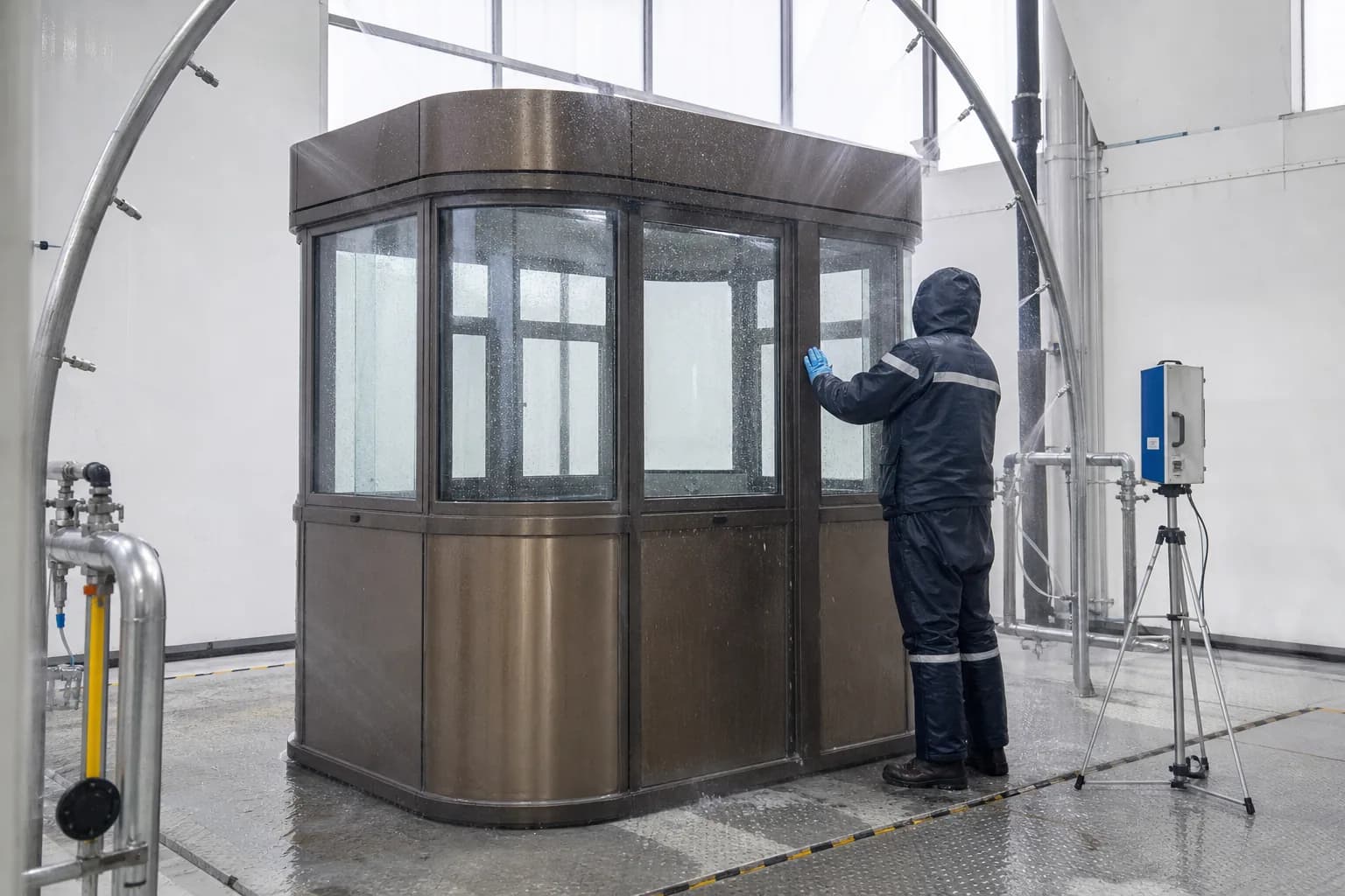 Cabine de gardiennage Karmod vitrée sur un site sécurisé