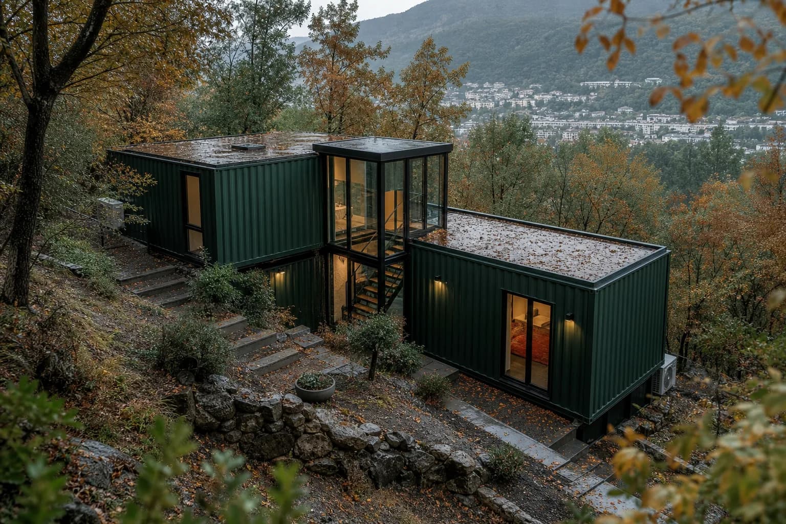Maison container Famille 84 sur un versant boisé