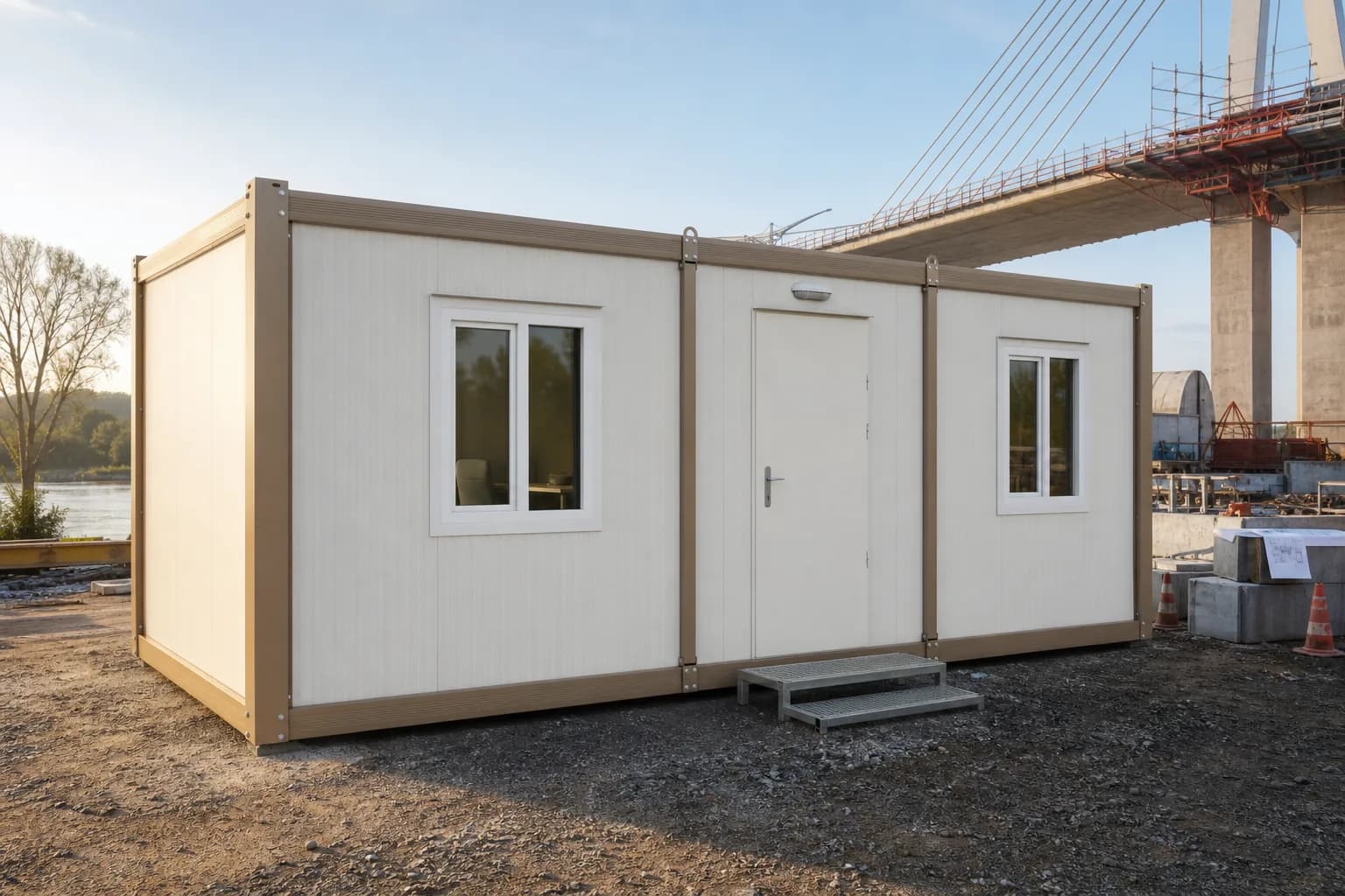 Conteneur bureau 15 sur un chantier de pont