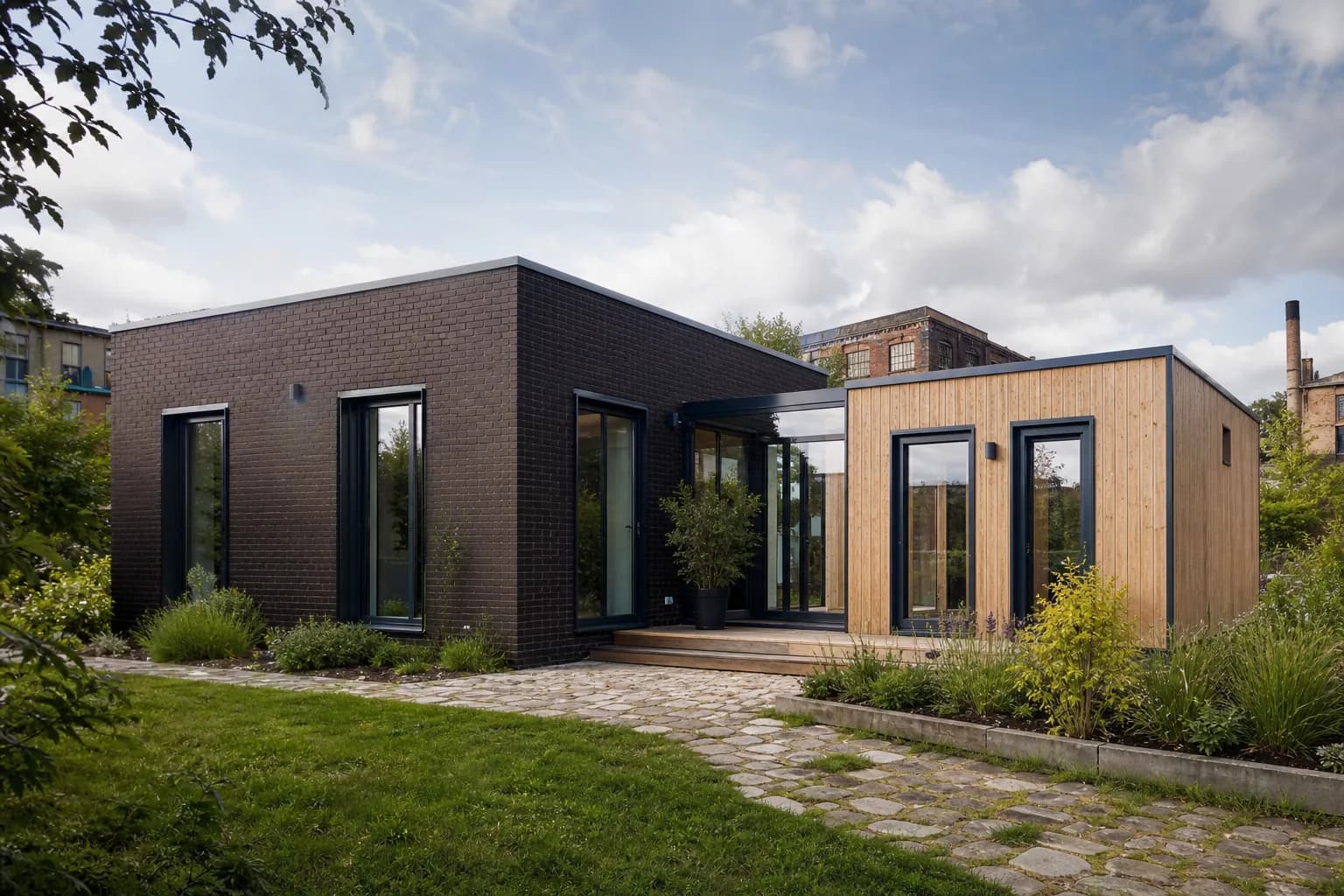 Maison modulaire Évolutive 120 avec extension en bois