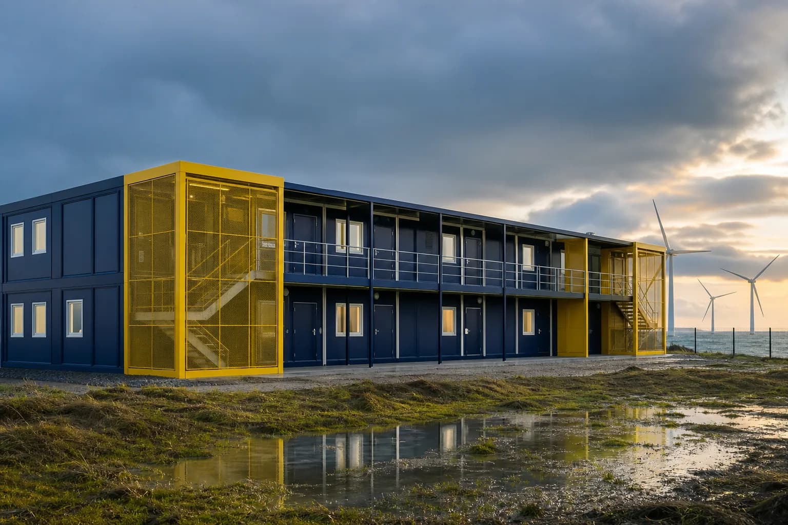Bâtiment d'hébergement préfabriqué 300 sur une base éolienne