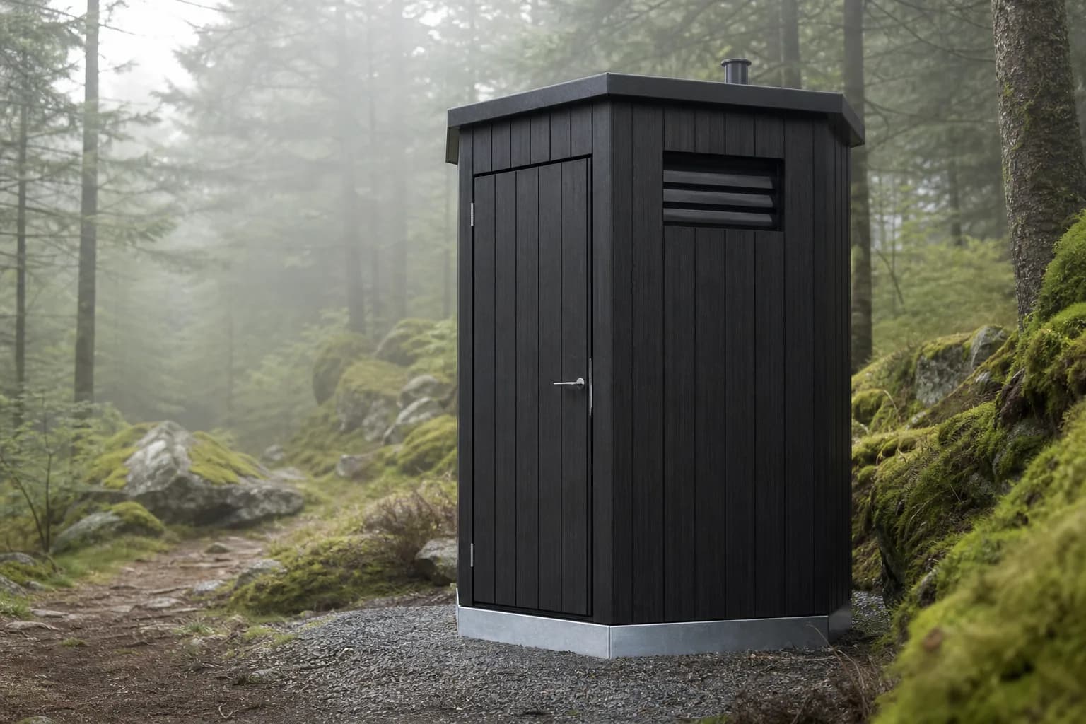 Cabine WC simple dans une forêt des Vosges