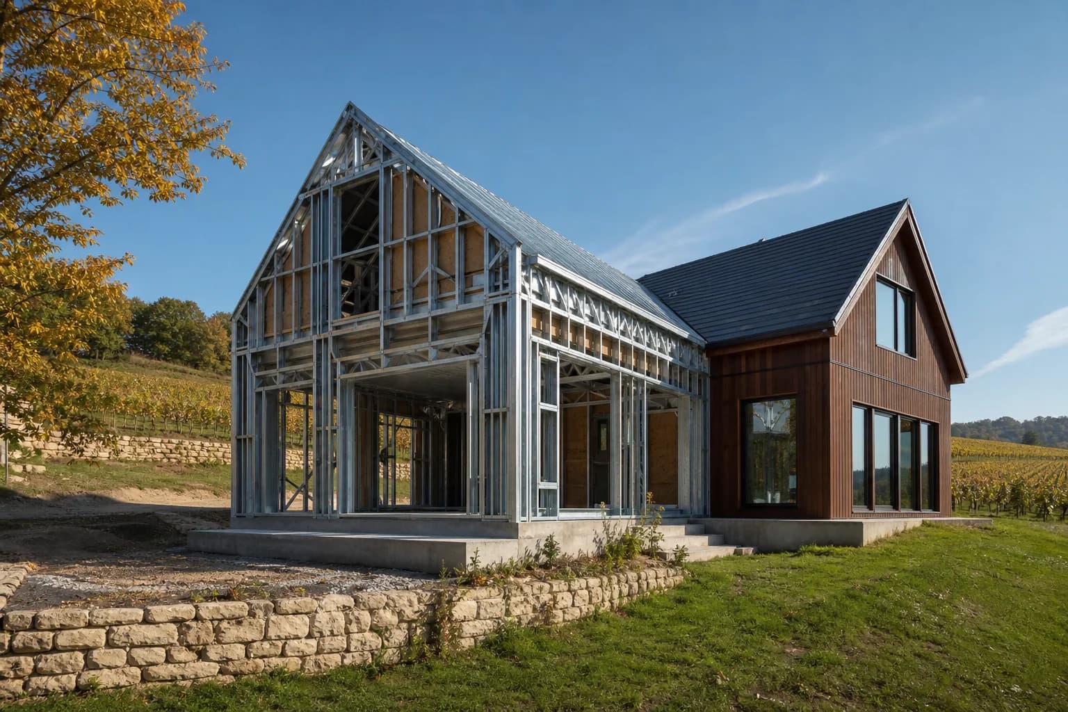 Maison à ossature métallique légère Karmod préfabriquée et finie