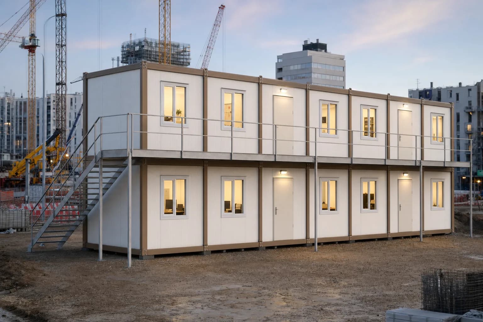Bureaux de chantier à deux niveaux composés de conteneurs Karmod à Nantes