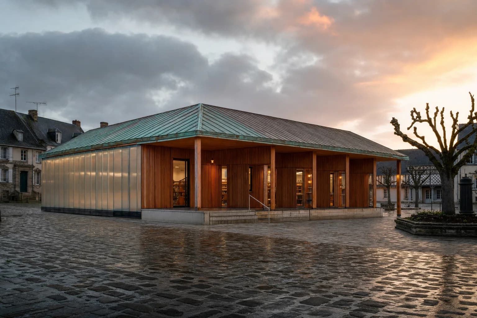 Médiathèque et salle communautaire modulaires en Normandie