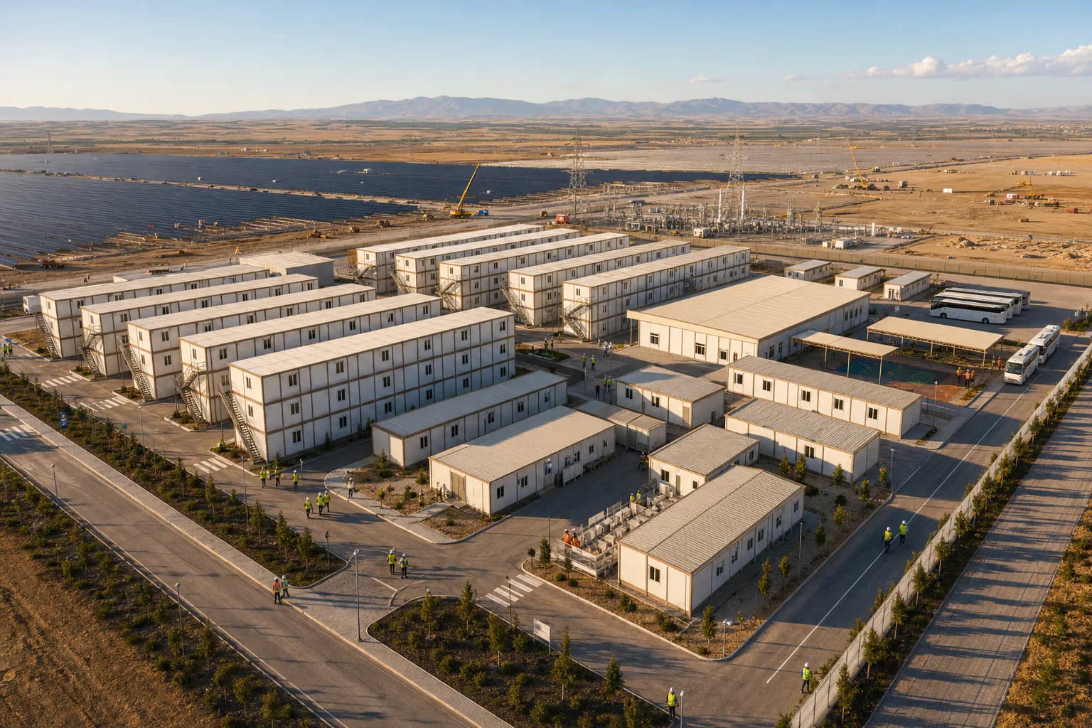 Camp Karmod de 1 200 personnes au cœur d'une centrale solaire