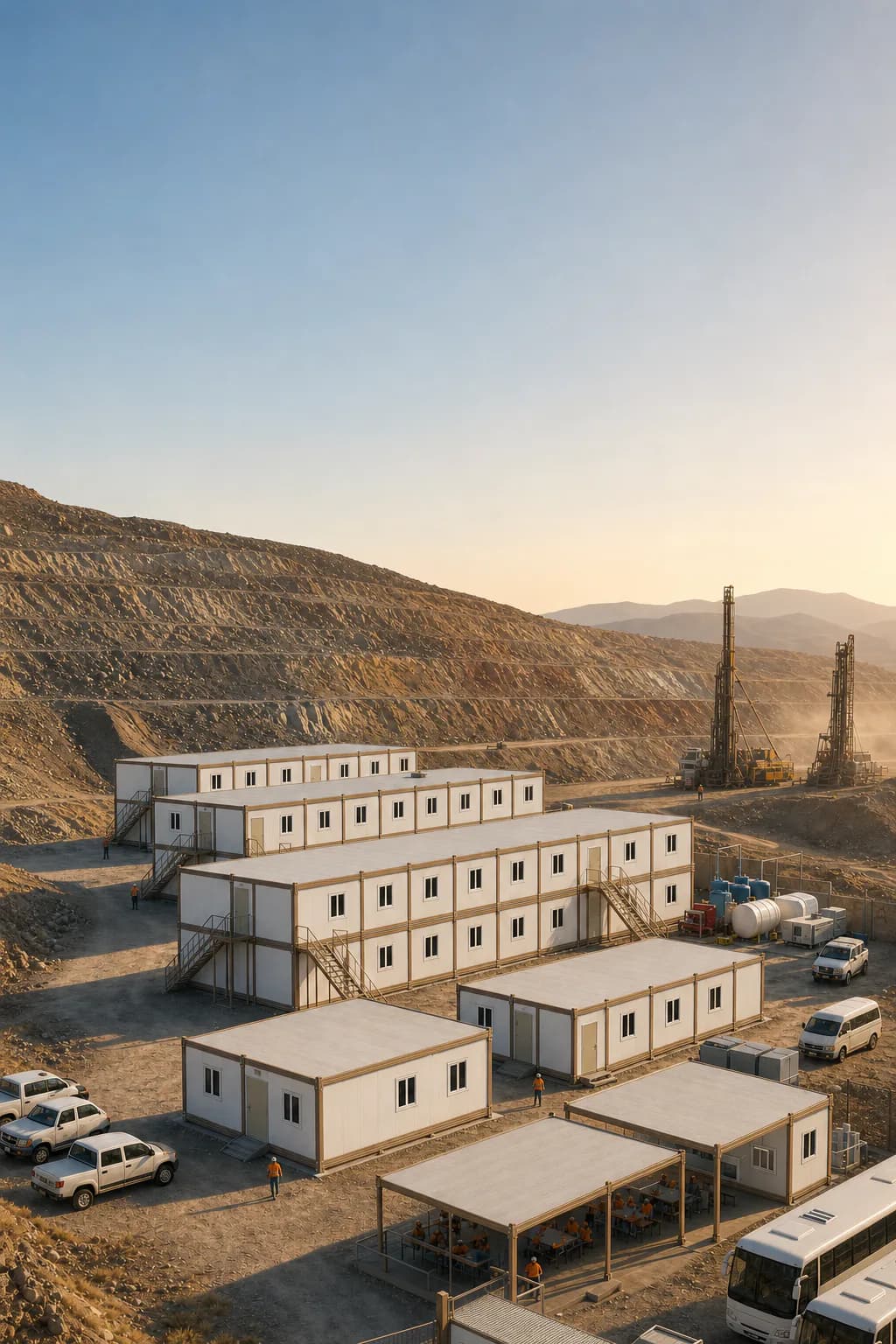 Camp Karmod de 180 personnes sur un site minier avec espace de ciel pour un slogan