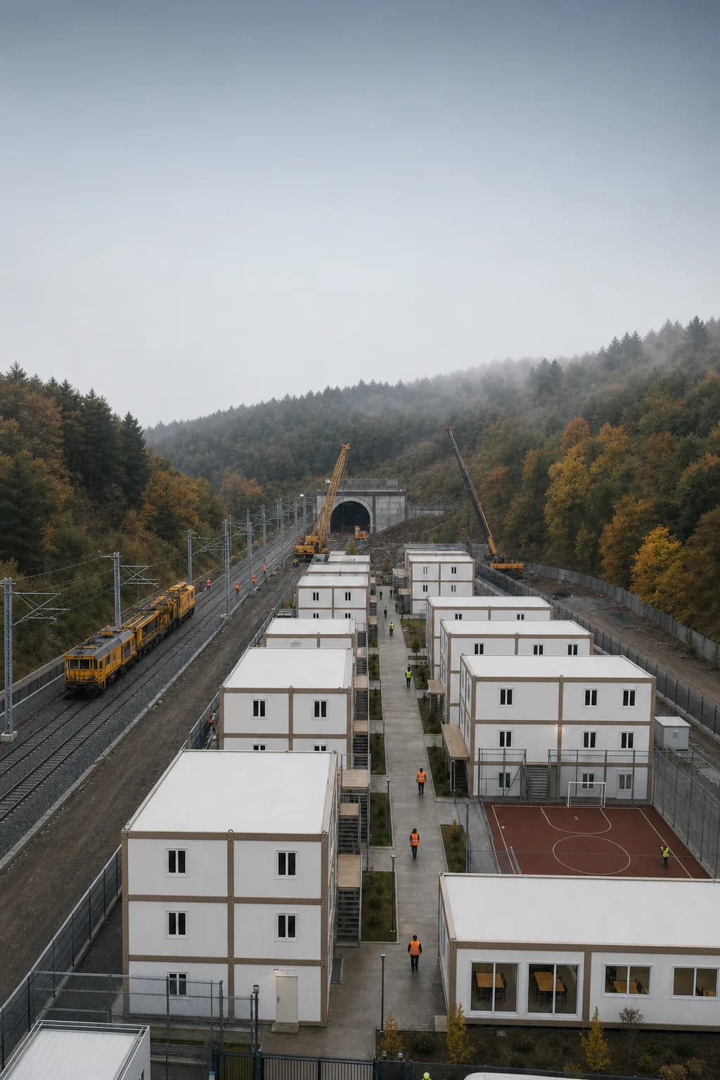 Mobilisation Karmod de 300 personnes près d'un tunnel ferroviaire avec ciel pour un slogan