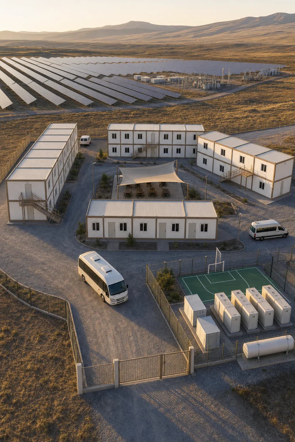 Camp Karmod vertical de 150 personnes pour une centrale solaire avec stockage