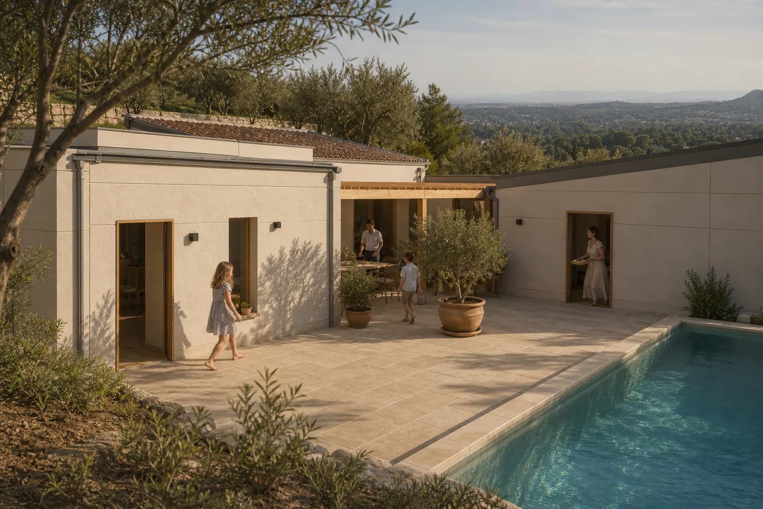 Cour paysagée d'une maison préfabriquée à Aix-en-Provence