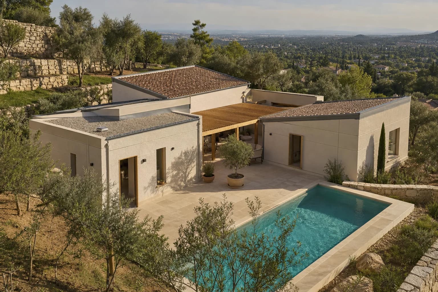 Maison préfabriquée à patio achevée sur les hauteurs d'Aix-en-Provence