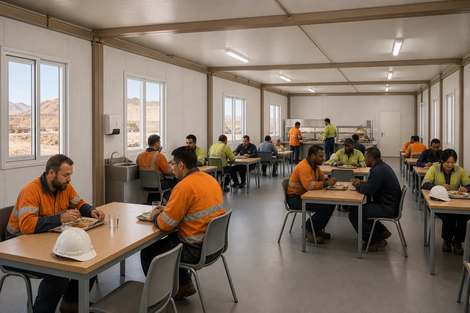 Réfectoire d'un camp minier assemblé avec des conteneurs Karmod