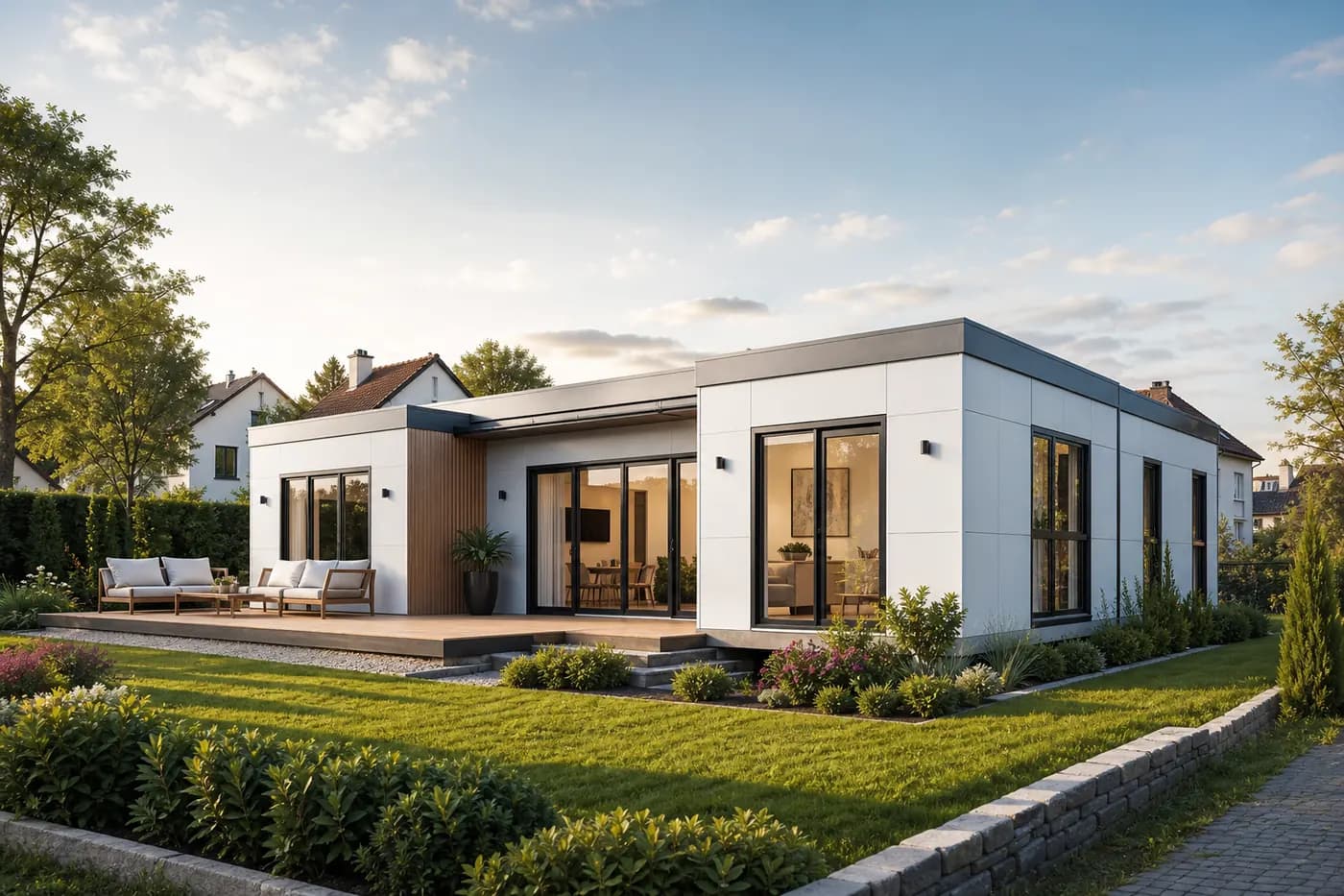 Maison préfabriquée moderne avec jardin